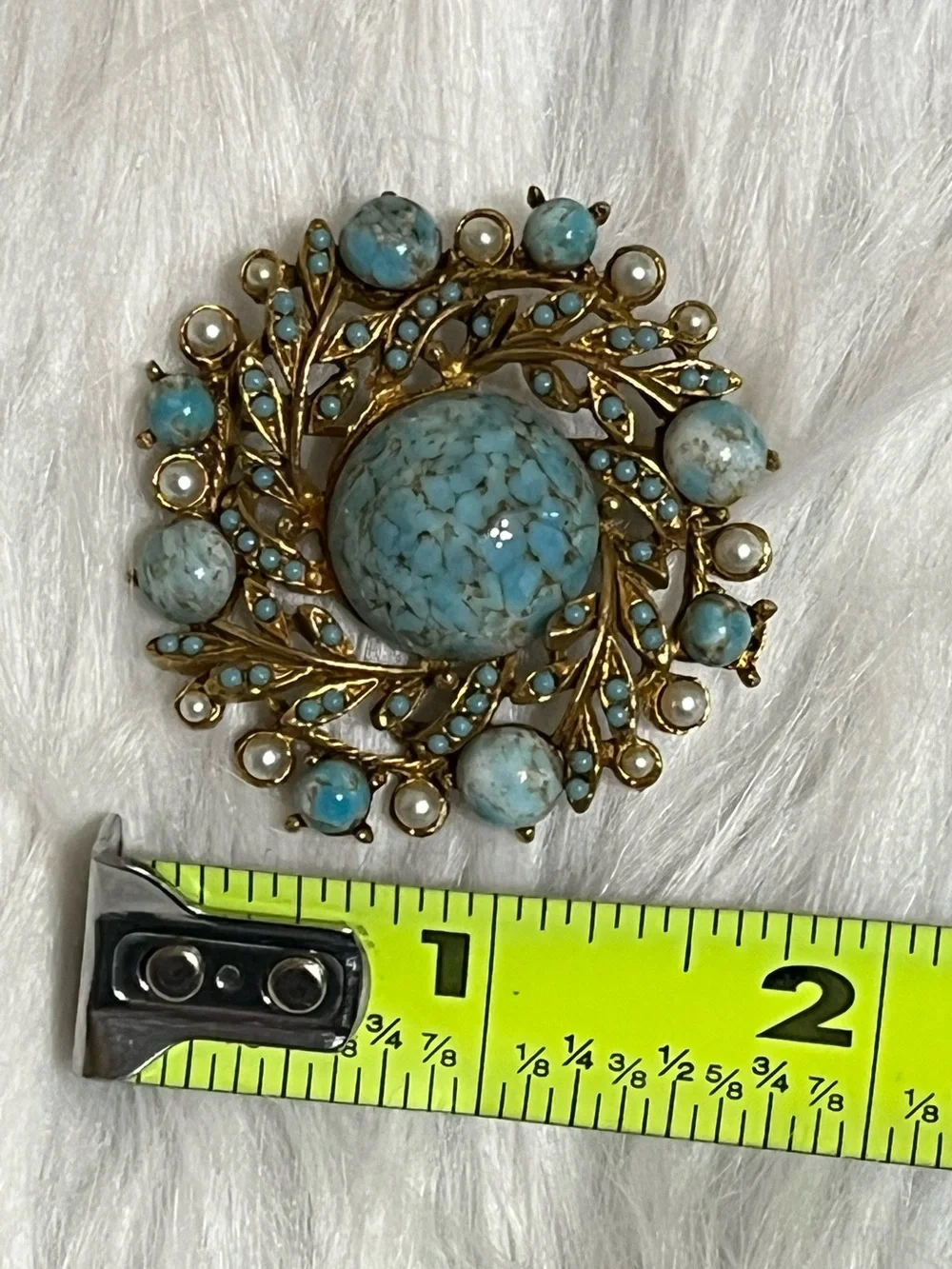 Vintage Turquoise Pearl Brooch